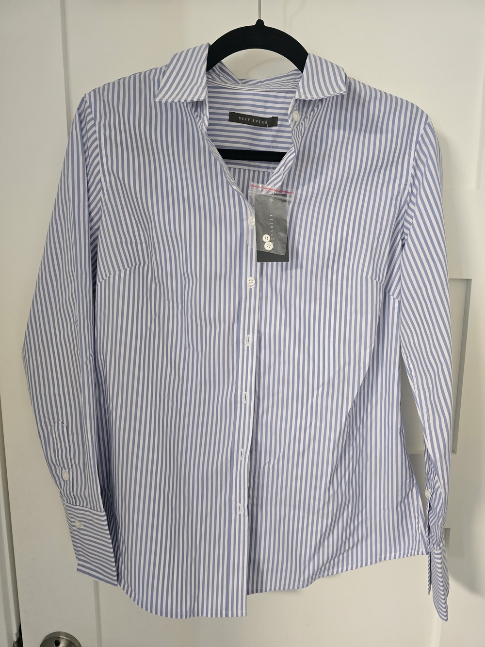 Suzy Shier Blue & White Striped Button-Down Shirt